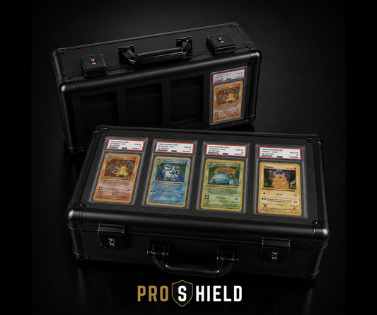 ProShield premium aluminium graded card storage case with 4 window clear showcase
